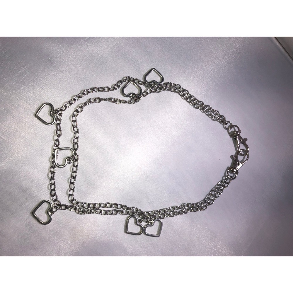 Silver Heart Charm Pant Chain Set 2pc Y2K Grunge Layered Wallet Chain Accessory